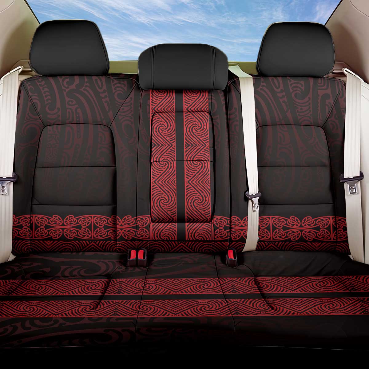 New Zealand Maori Kowhaiwhai Back Car Seat Cover Whero Maui and Mangopare LT9 One Size Red - Polynesian Pride