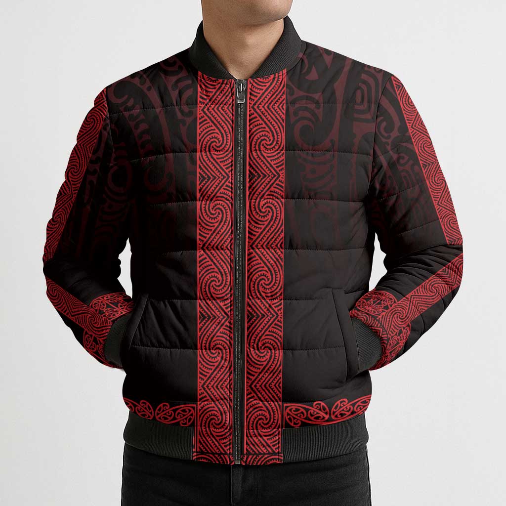 New Zealand Maori Kowhaiwhai Bomber Puffer Jacket Whero Maui and Mangopare - Polynesian Pride