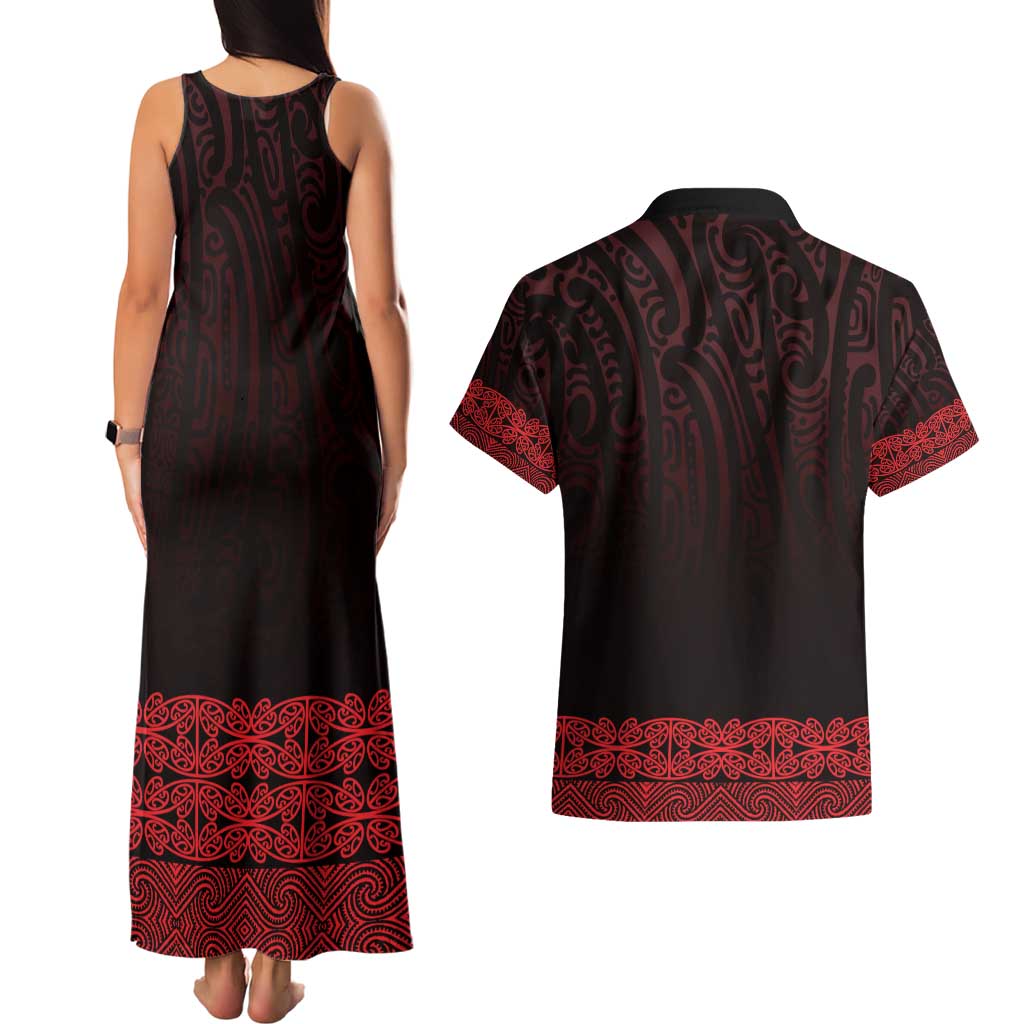 New Zealand Maori Kowhaiwhai Couples Matching Tank Maxi Dress and Hawaiian Shirt Whero Maui and Mangopare LT9 - Polynesian Pride