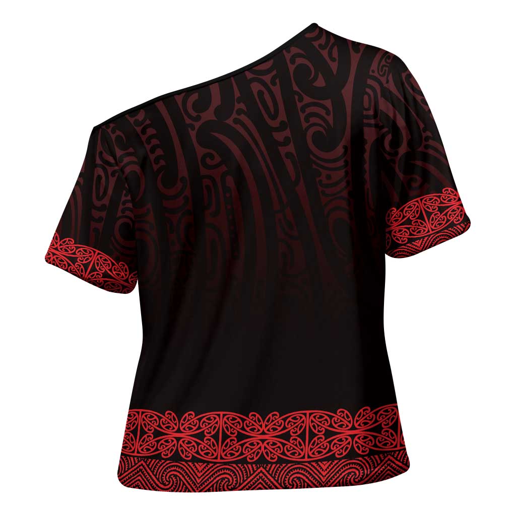 New Zealand Maori Kowhaiwhai Cross Shoulder Shirt Whero Maui and Mangopare - Polynesian Pride
