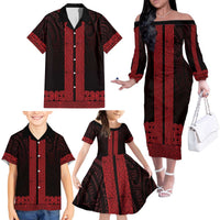 New Zealand Maori Kowhaiwhai Family Matching Off The Shoulder Long Sleeve Dress and Hawaiian Shirt Whero Maui and Mangopare LT9 - Polynesian Pride