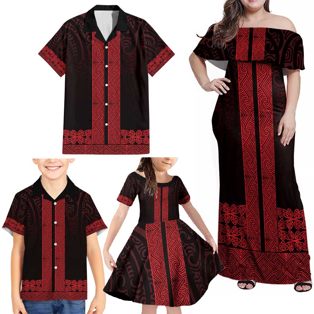 New Zealand Maori Kowhaiwhai Family Matching Off Shoulder Maxi Dress and Hawaiian Shirt Whero Maui and Mangopare LT9 - Polynesian Pride