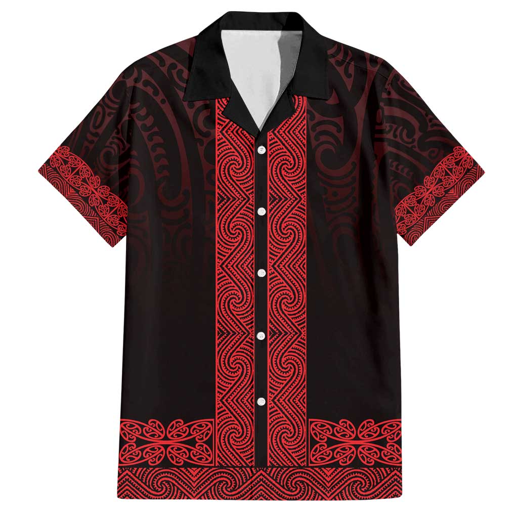 New Zealand Maori Kowhaiwhai Family Matching Off Shoulder Maxi Dress and Hawaiian Shirt Whero Maui and Mangopare LT9 Dad's Shirt - Short Sleeve Red - Polynesian Pride