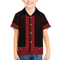 New Zealand Maori Kowhaiwhai Family Matching Off Shoulder Maxi Dress and Hawaiian Shirt Whero Maui and Mangopare LT9 Son's Shirt Red - Polynesian Pride
