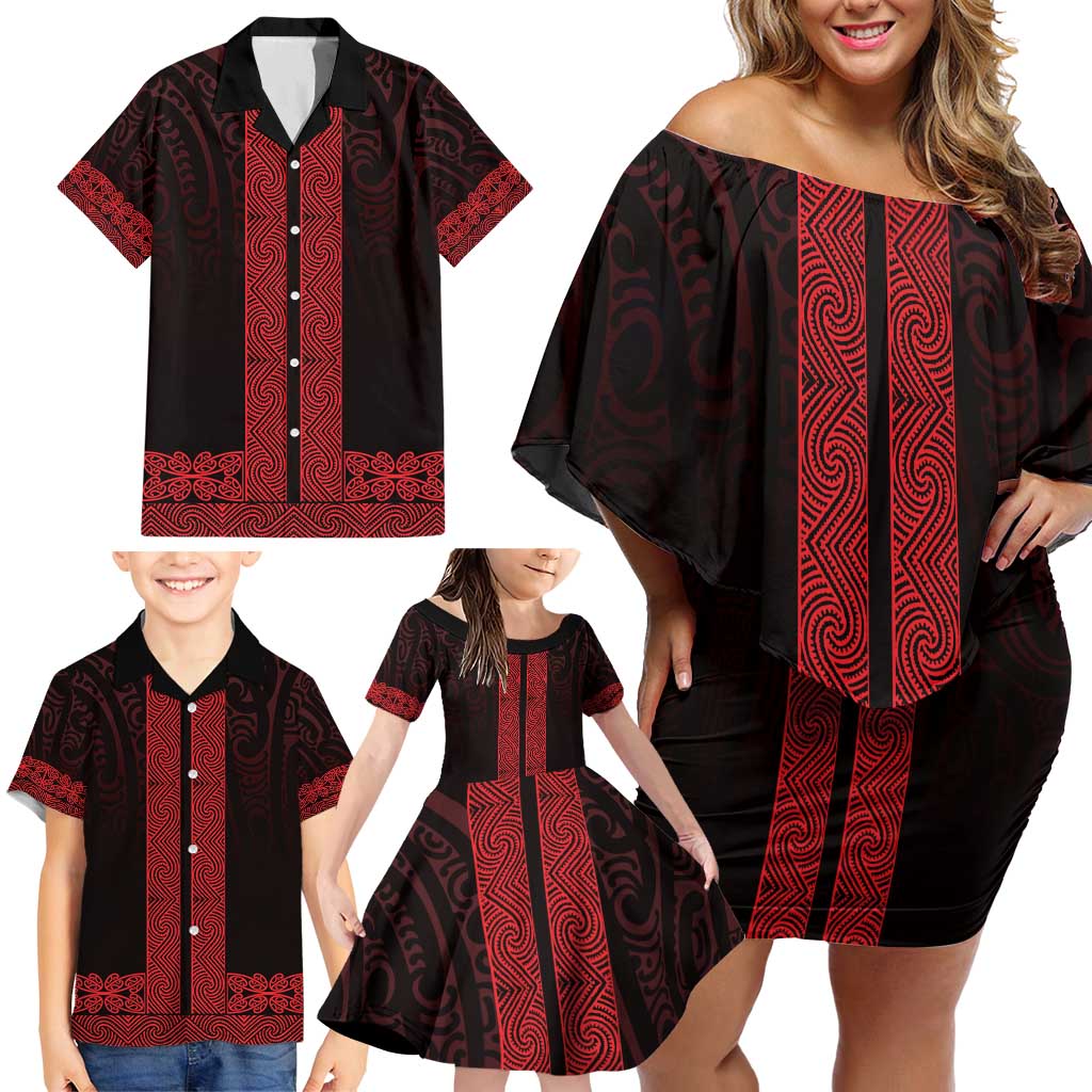 New Zealand Maori Kowhaiwhai Family Matching Off Shoulder Short Dress and Hawaiian Shirt Whero Maui and Mangopare LT9 - Polynesian Pride
