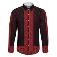 New Zealand Maori Kowhaiwhai Family Matching Off Shoulder Short Dress and Hawaiian Shirt Whero Maui and Mangopare LT9 Dad's Shirt - Long Sleeve Red - Polynesian Pride