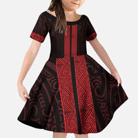 New Zealand Maori Kowhaiwhai Family Matching Puletasi and Hawaiian Shirt Whero Maui and Mangopare LT9 Daughter's Dress Red - Polynesian Pride