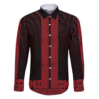New Zealand Maori Kowhaiwhai Family Matching Puletasi and Hawaiian Shirt Whero Maui and Mangopare LT9 Dad's Shirt - Long Sleeve Red - Polynesian Pride