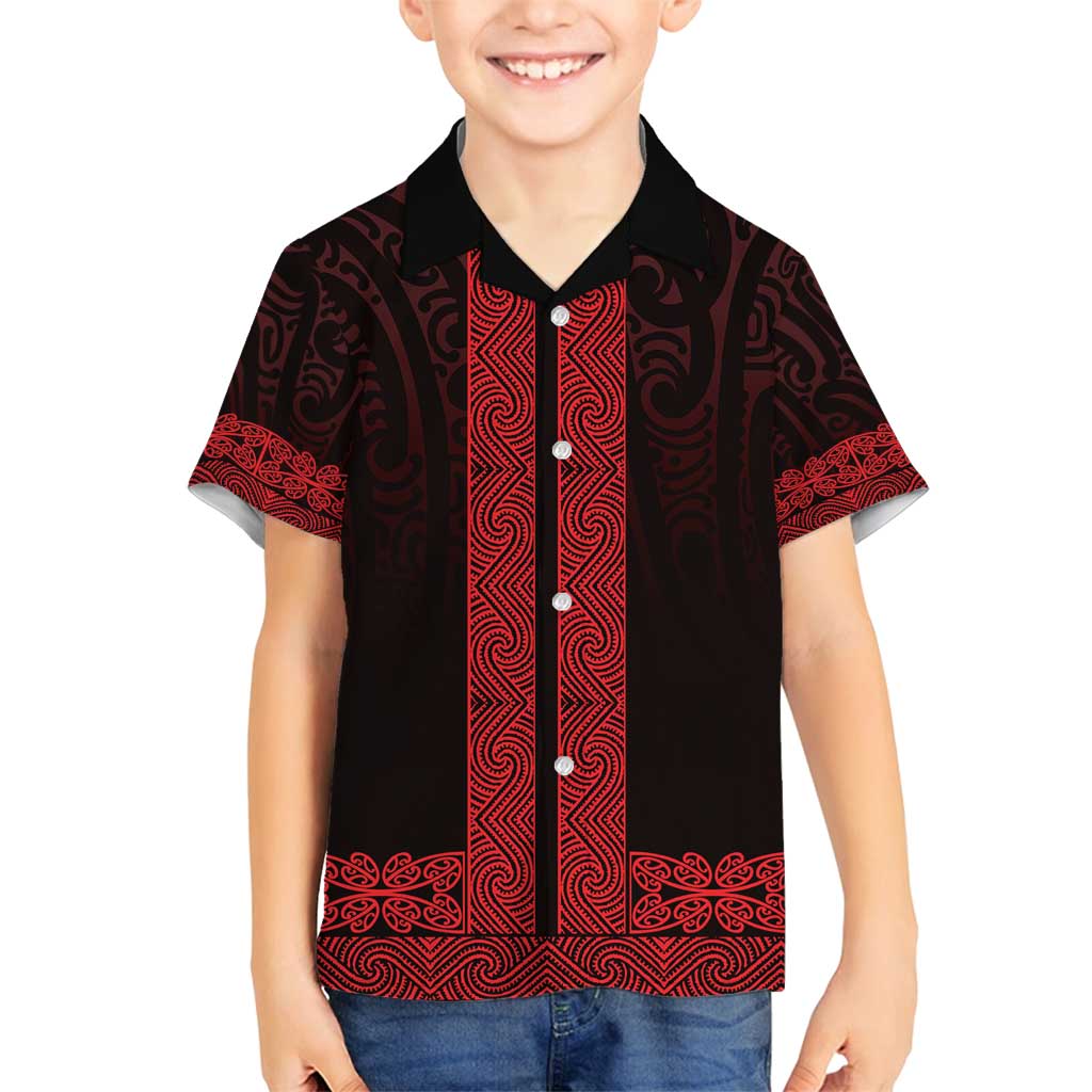 New Zealand Maori Kowhaiwhai Family Matching Puletasi and Hawaiian Shirt Whero Maui and Mangopare LT9 Son's Shirt Red - Polynesian Pride