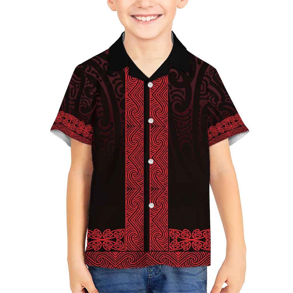 New Zealand Maori Kowhaiwhai Family Matching Short Sleeve Bodycon Dress and Hawaiian Shirt Whero Maui and Mangopare LT9 Son's Shirt Red - Polynesian Pride