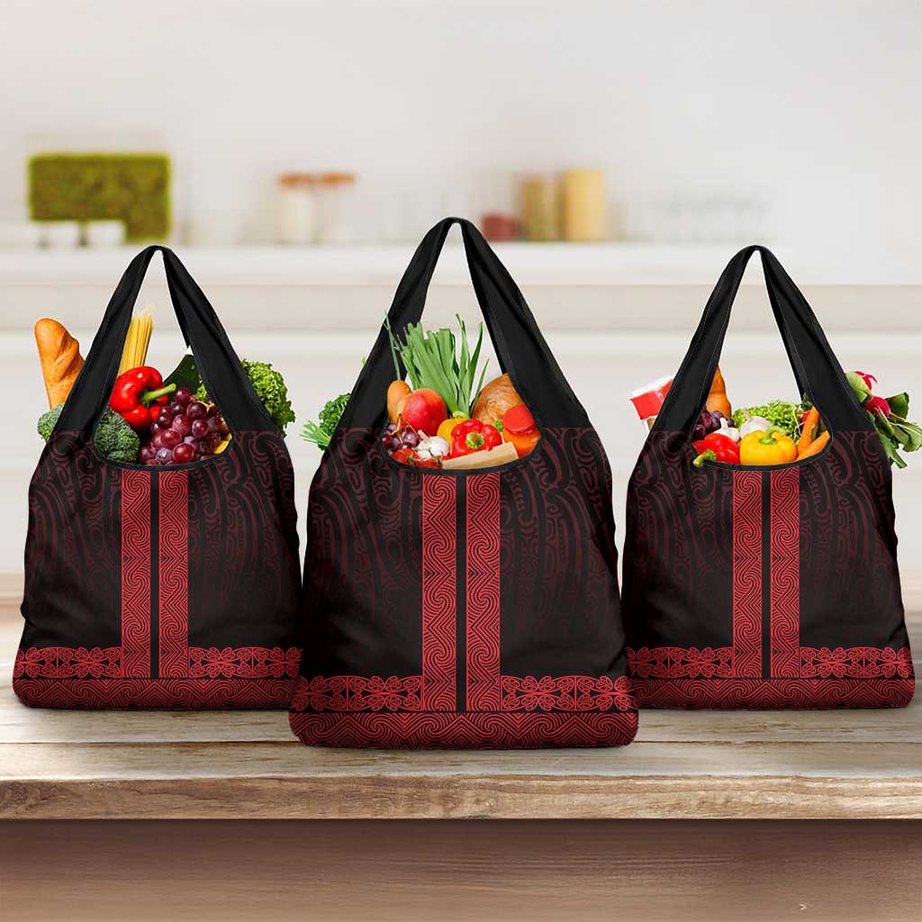 New Zealand Maori Kowhaiwhai Grocery Bag Whero Maui and Mangopare LT9 3-pack One Size Red - Polynesian Pride
