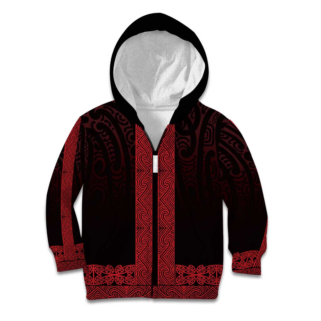 New Zealand Maori Kowhaiwhai Kid Hoodie Whero Maui and Mangopare LT9 Zip Hoodie Red - Polynesian Pride