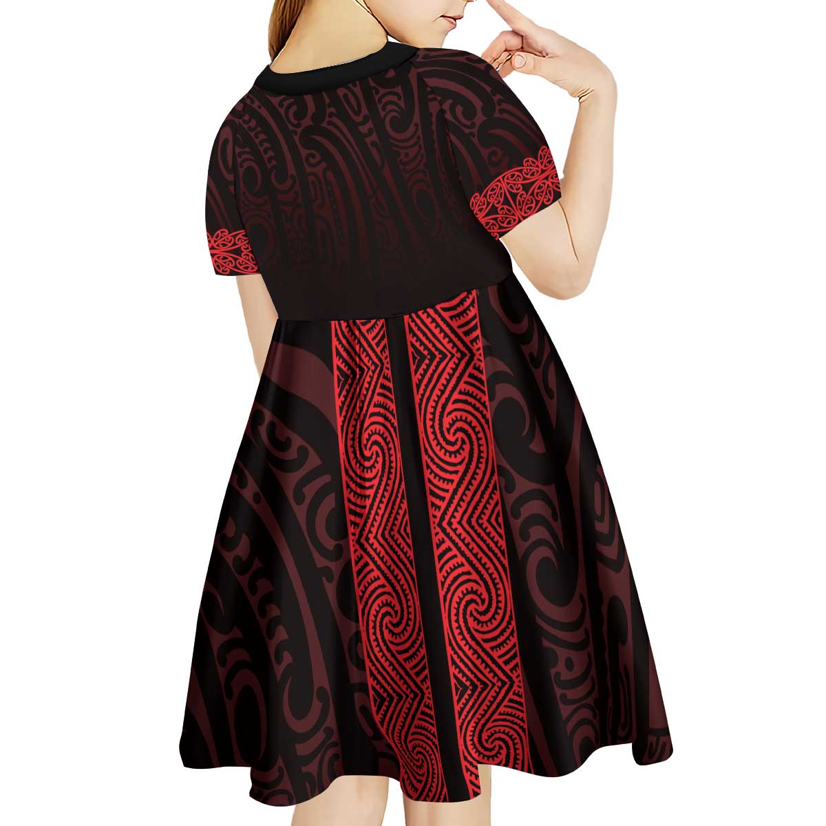New Zealand Maori Kowhaiwhai Kid Short Sleeve Dress Whero Maui and Mangopare LT9 - Polynesian Pride