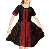 New Zealand Maori Kowhaiwhai Kid Short Sleeve Dress Whero Maui and Mangopare LT9 - Polynesian Pride