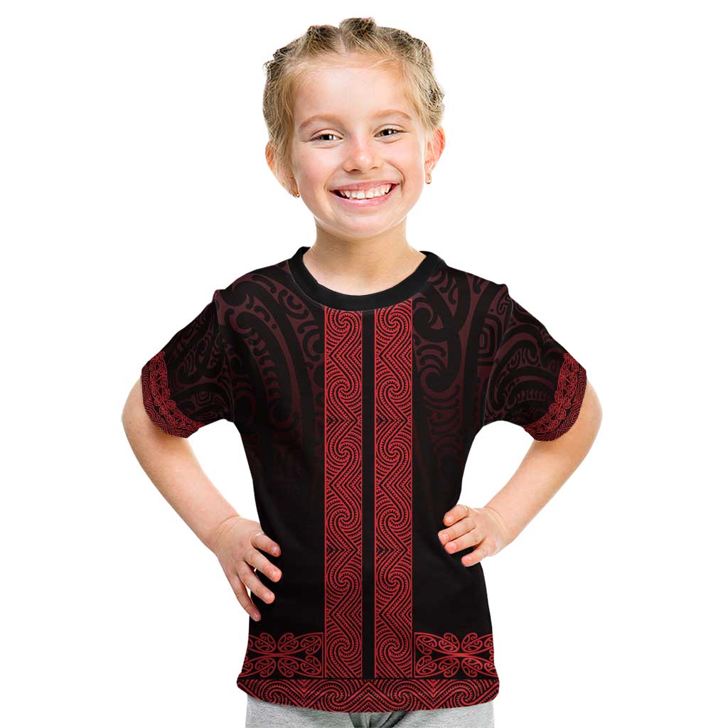 New Zealand Maori Kowhaiwhai Kid T Shirt Whero Maui and Mangopare LT9 Red - Polynesian Pride