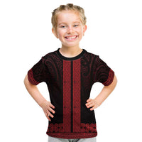 New Zealand Maori Kowhaiwhai Kid T Shirt Whero Maui and Mangopare LT9 Red - Polynesian Pride
