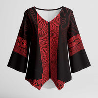 New Zealand Maori Kowhaiwhai Kimono Sleeve Blouse Whero Maui and Mangopare LT9 Female Red - Polynesian Pride