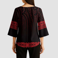 New Zealand Maori Kowhaiwhai Kimono Sleeve Blouse Whero Maui and Mangopare LT9 - Polynesian Pride