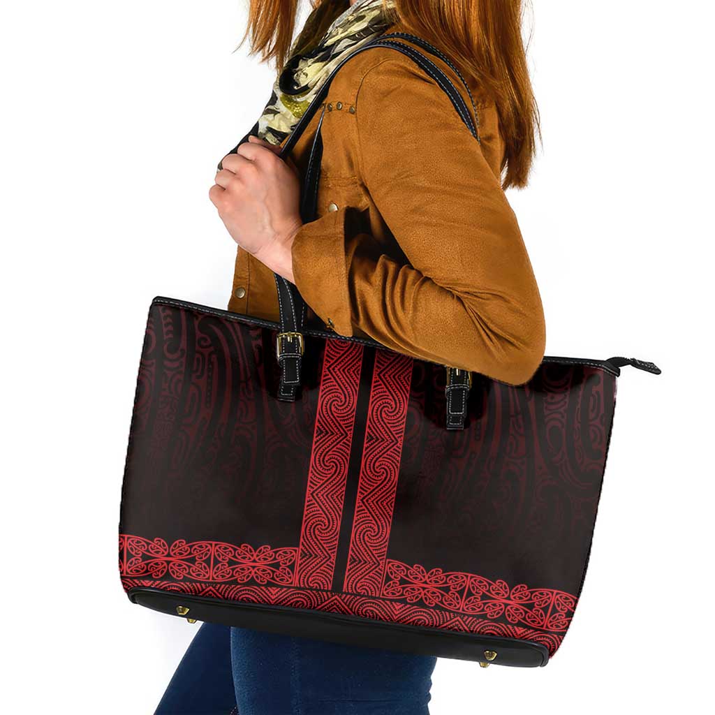 New Zealand Maori Kowhaiwhai Leather Tote Bag Whero Maui and Mangopare LT9 Red - Polynesian Pride