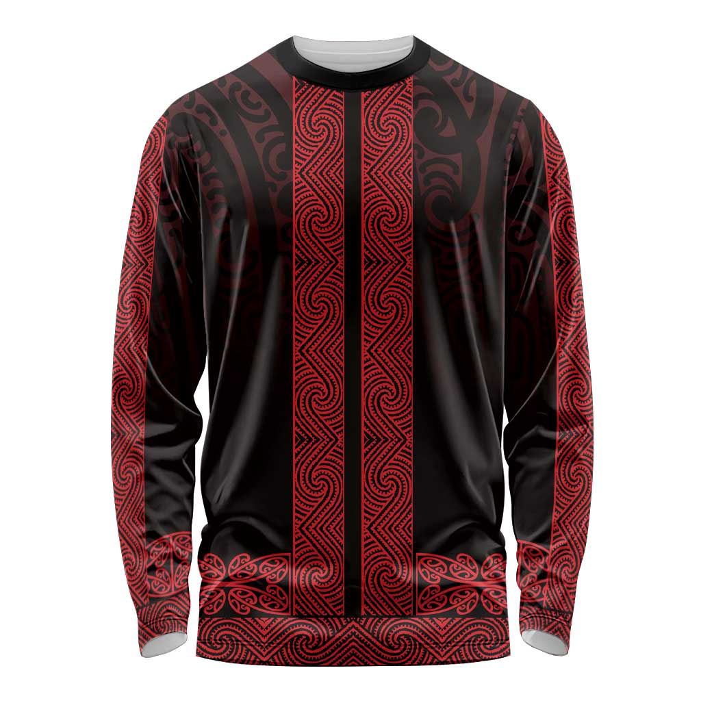 New Zealand Maori Kowhaiwhai Long Sleeve Shirt Whero Maui and Mangopare LT9 Unisex Red - Polynesian Pride