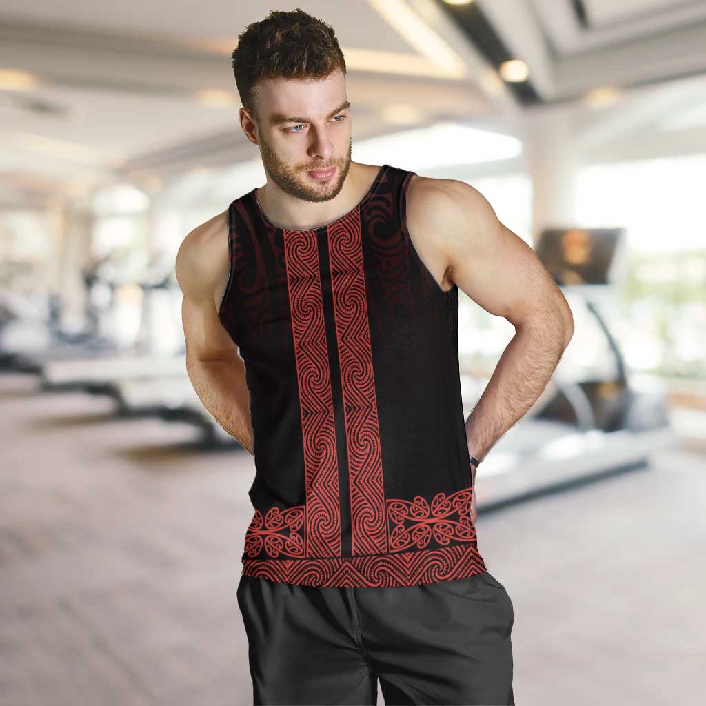 New Zealand Maori Kowhaiwhai Men Tank Top Whero Maui and Mangopare LT9 Red - Polynesian Pride