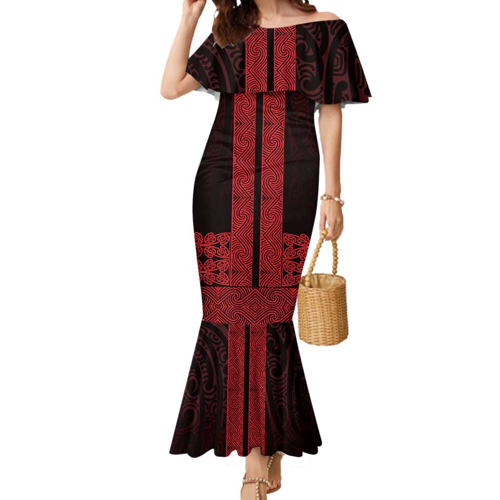 New Zealand Maori Kowhaiwhai Mermaid Dress Whero Maui and Mangopare LT9 Women Red - Polynesian Pride