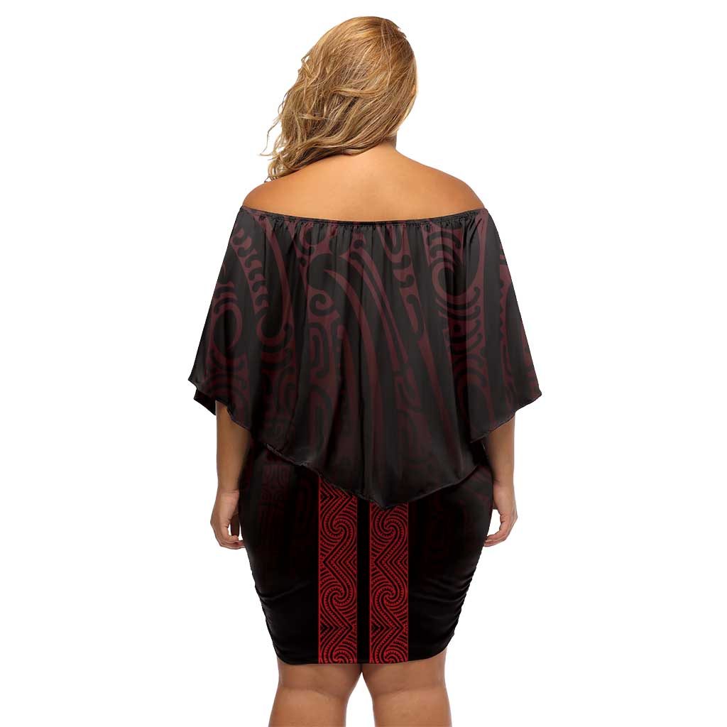 New Zealand Maori Kowhaiwhai Off Shoulder Short Dress Whero Maui and Mangopare LT9 - Polynesian Pride