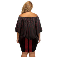 New Zealand Maori Kowhaiwhai Off Shoulder Short Dress Whero Maui and Mangopare LT9 - Polynesian Pride