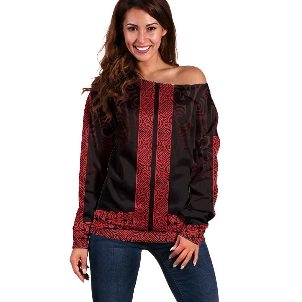 New Zealand Maori Kowhaiwhai Off Shoulder Sweater Whero Maui and Mangopare