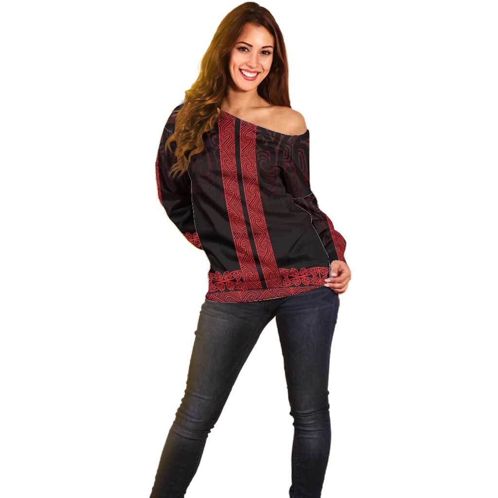 New Zealand Maori Kowhaiwhai Off Shoulder Sweater Whero Maui and Mangopare