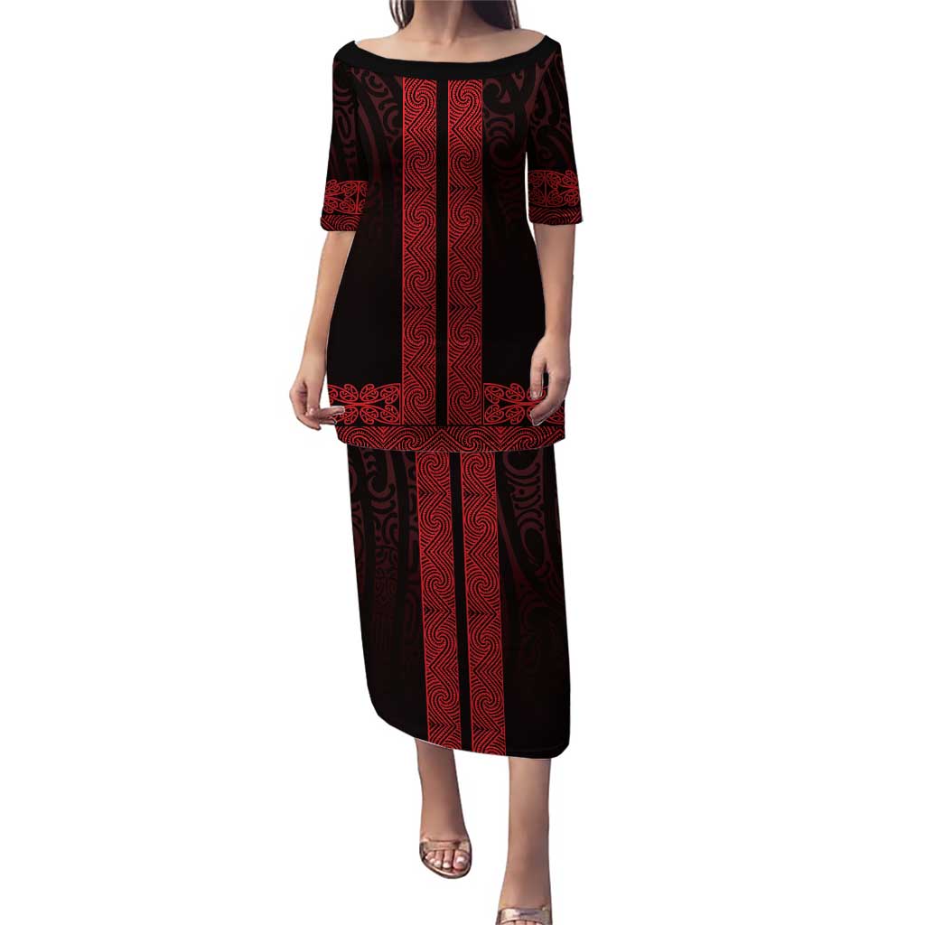 New Zealand Maori Kowhaiwhai Puletasi Whero Maui and Mangopare LT9 Long Dress Red - Polynesian Pride
