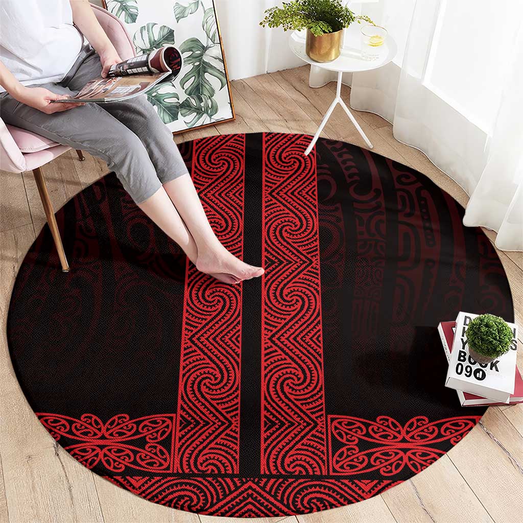 New Zealand Maori Kowhaiwhai Round Carpet Whero Maui and Mangopare