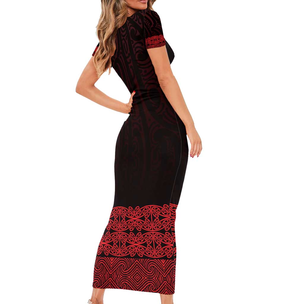 New Zealand Maori Kowhaiwhai Short Sleeve Bodycon Dress Whero Maui and Mangopare LT9 - Polynesian Pride
