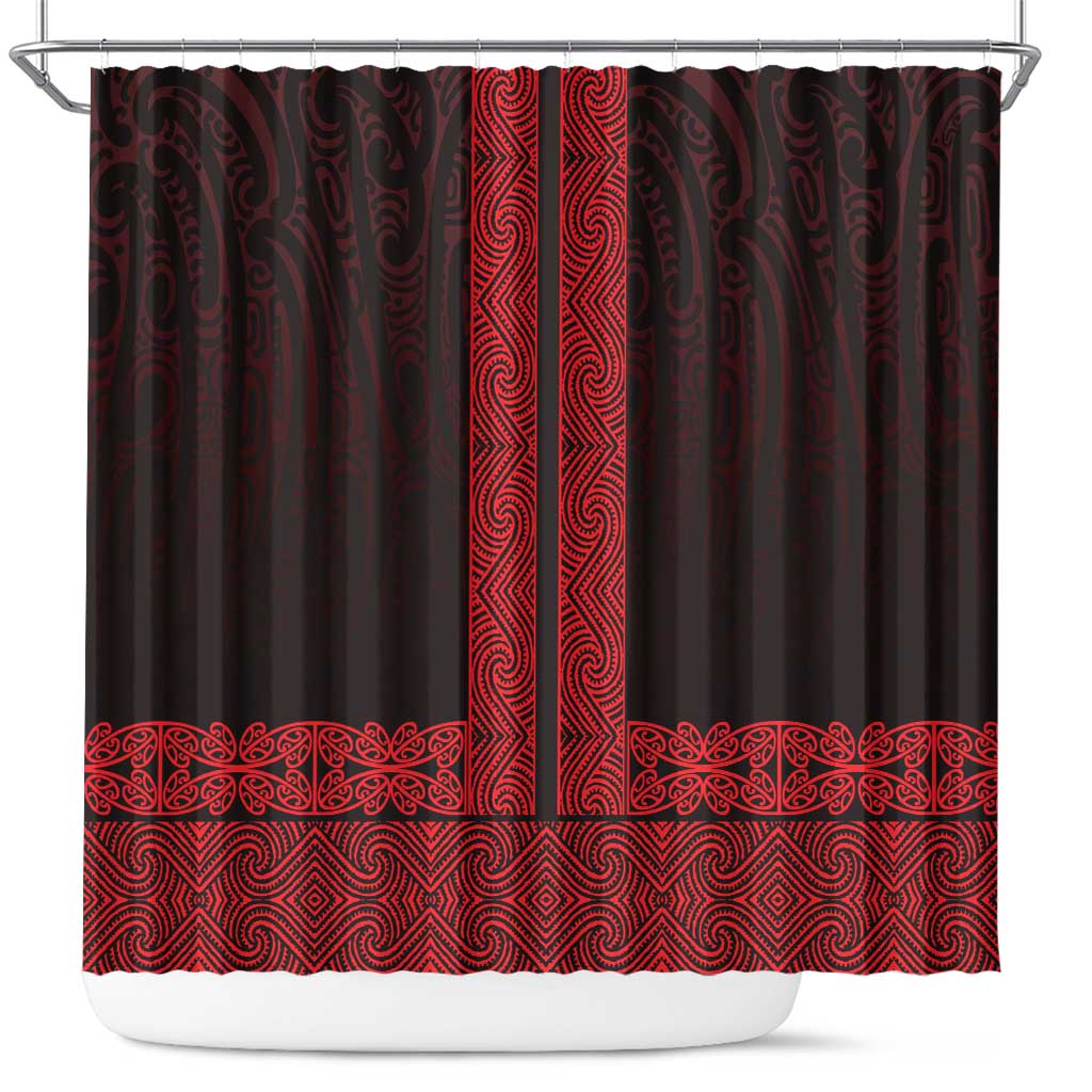 New Zealand Maori Kowhaiwhai Shower Curtain Whero Maui and Mangopare LT9 Red - Polynesian Pride
