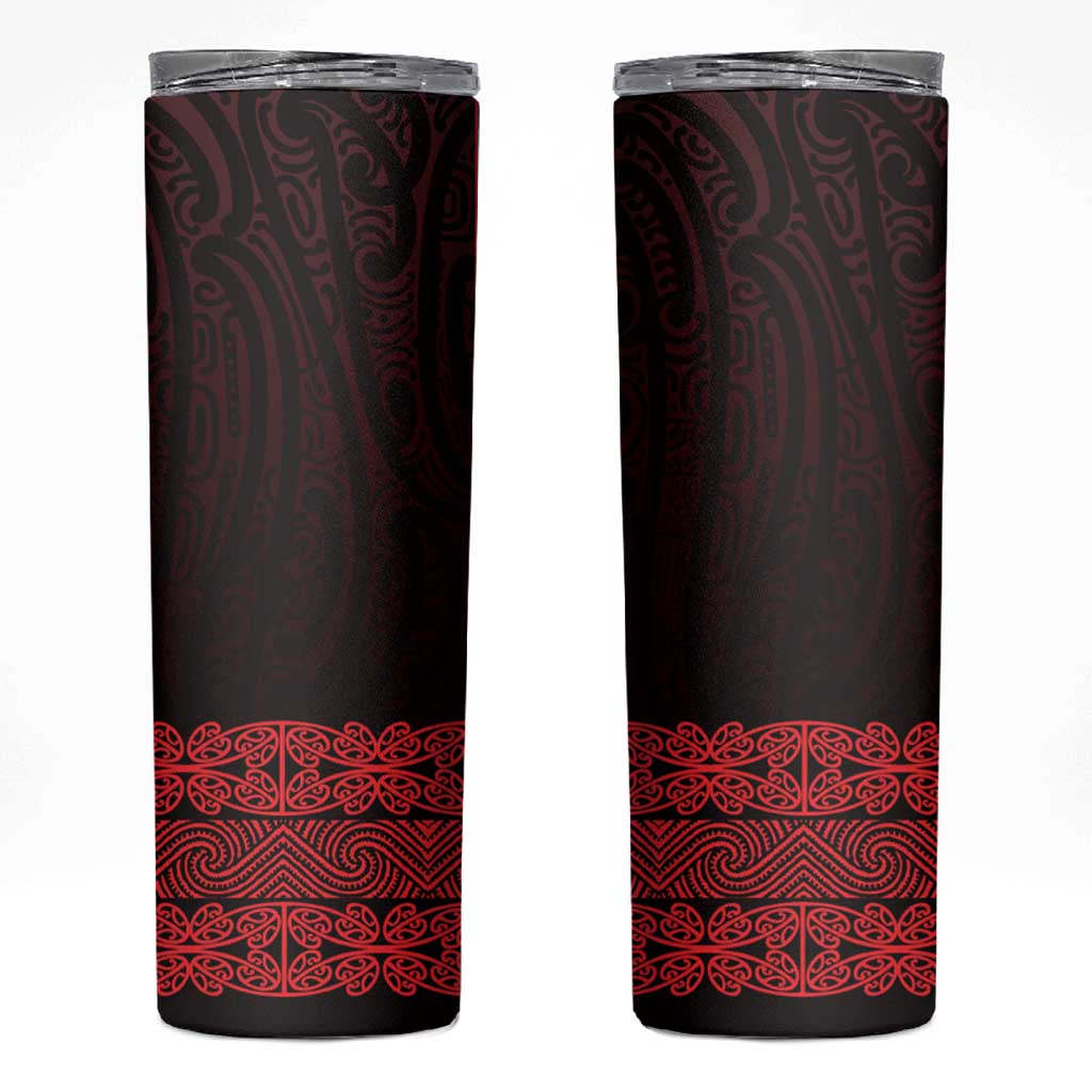New Zealand Maori Kowhaiwhai Skinny Tumbler Whero Maui and Mangopare LT9 Red - Polynesian Pride