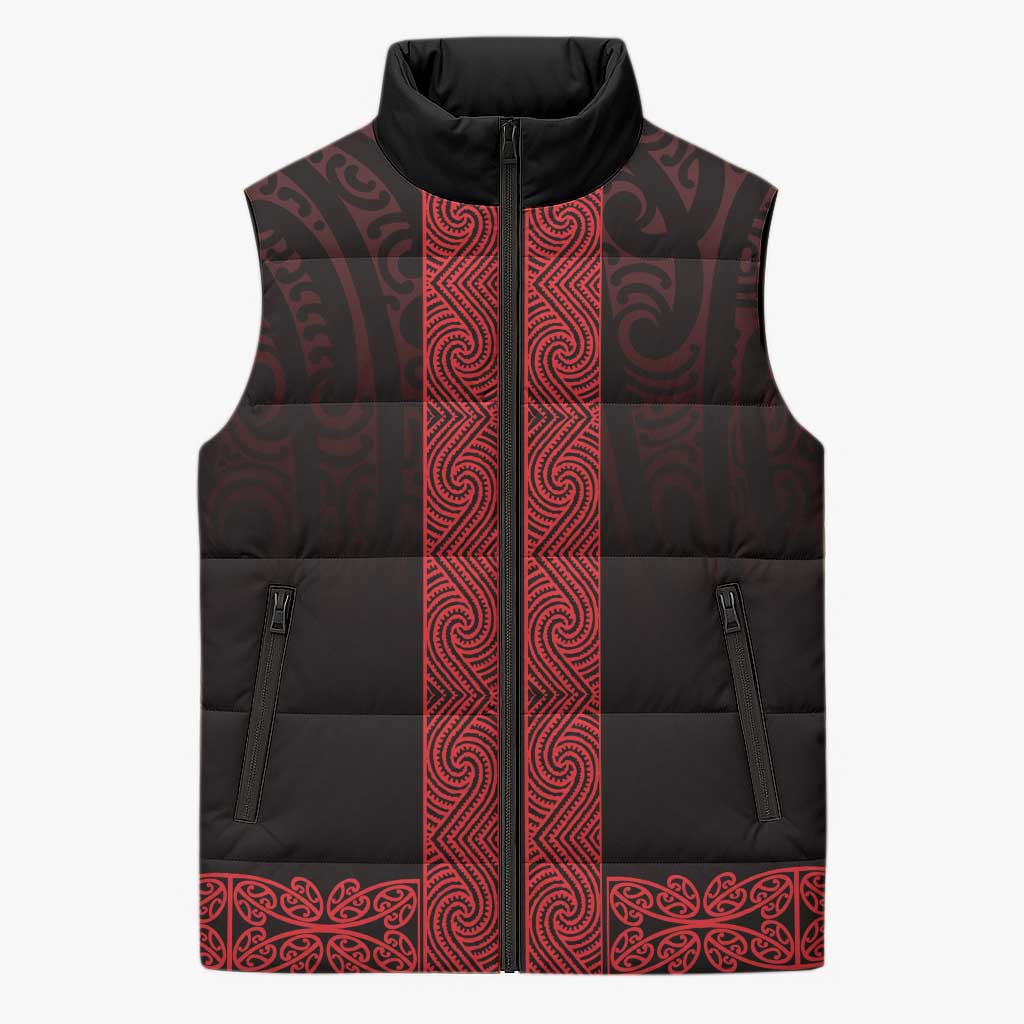 New Zealand Maori Kowhaiwhai Sleeveless Puffer Jacket Whero Maui and Mangopare - Polynesian Pride