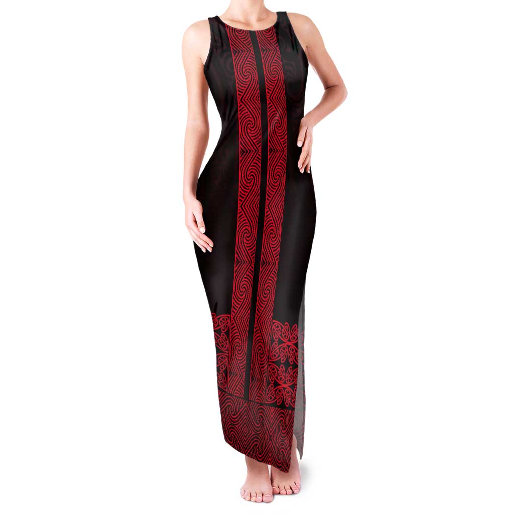 New Zealand Maori Kowhaiwhai Tank Maxi Dress Whero Maui and Mangopare