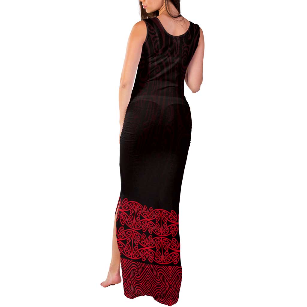 New Zealand Maori Kowhaiwhai Tank Maxi Dress Whero Maui and Mangopare LT9 - Polynesian Pride