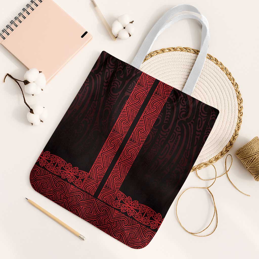 New Zealand Maori Kowhaiwhai Tote Bag Whero Maui and Mangopare LT9 White Strap One Size Red - Polynesian Pride