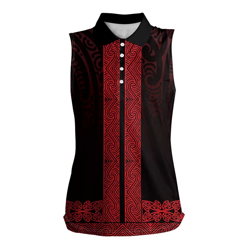 New Zealand Maori Kowhaiwhai Women Sleeveless Polo Shirt Whero Maui and Mangopare