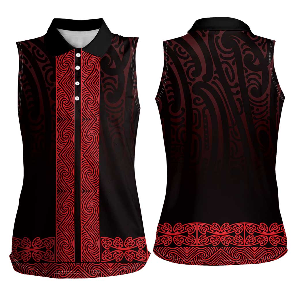New Zealand Maori Kowhaiwhai Women Sleeveless Polo Shirt Whero Maui and Mangopare