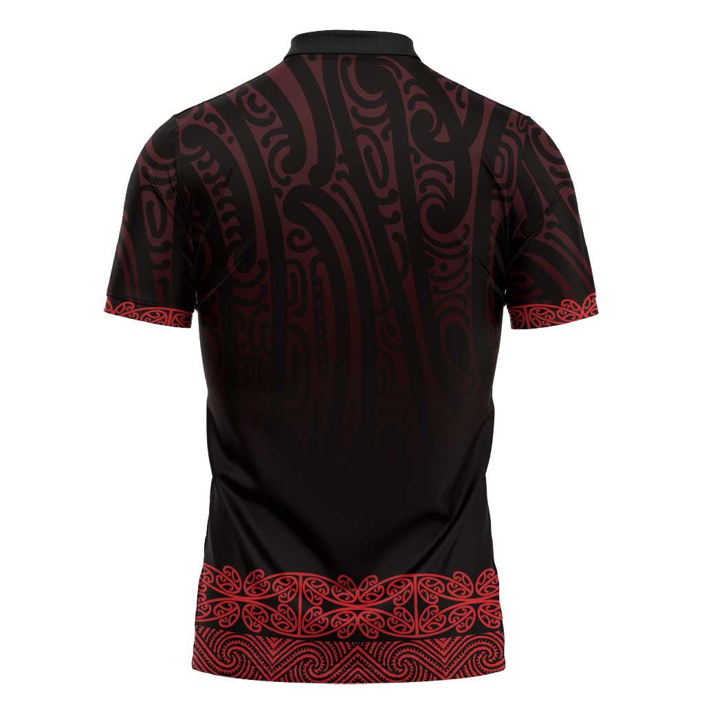 New Zealand Maori Kowhaiwhai Zipper Polo Shirt Whero Maui and Mangopare LT9 - Polynesian Pride