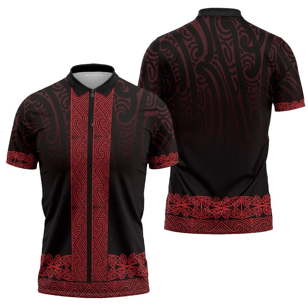 New Zealand Maori Kowhaiwhai Zipper Polo Shirt Whero Maui and Mangopare LT9 - Polynesian Pride