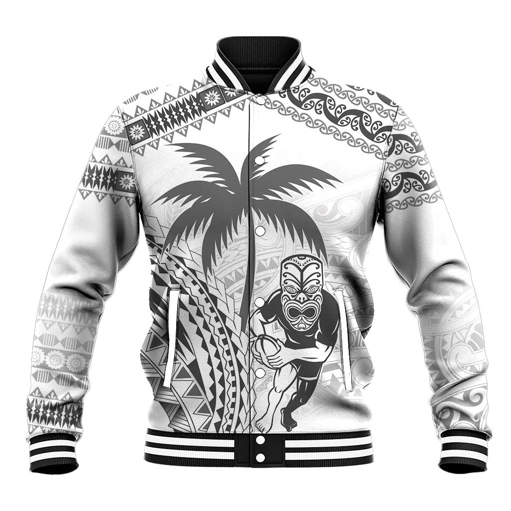 Custom Fiji Black Fern Baseball Jacket Maori Warroir with Fijian Masi Pattern LT9 Unisex White - Polynesian Pride