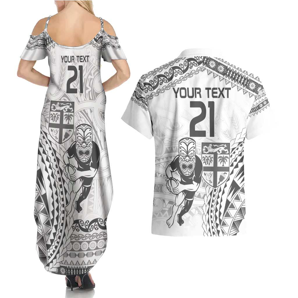 Custom Fiji Black Fern Couples Matching Summer Maxi Dress and Hawaiian Shirt Maori Warroir with Fijian Masi Pattern LT9 - Polynesian Pride