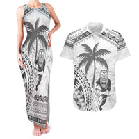 Custom Fiji Black Fern Couples Matching Tank Maxi Dress and Hawaiian Shirt Maori Warroir with Fijian Masi Pattern LT9 White - Polynesian Pride