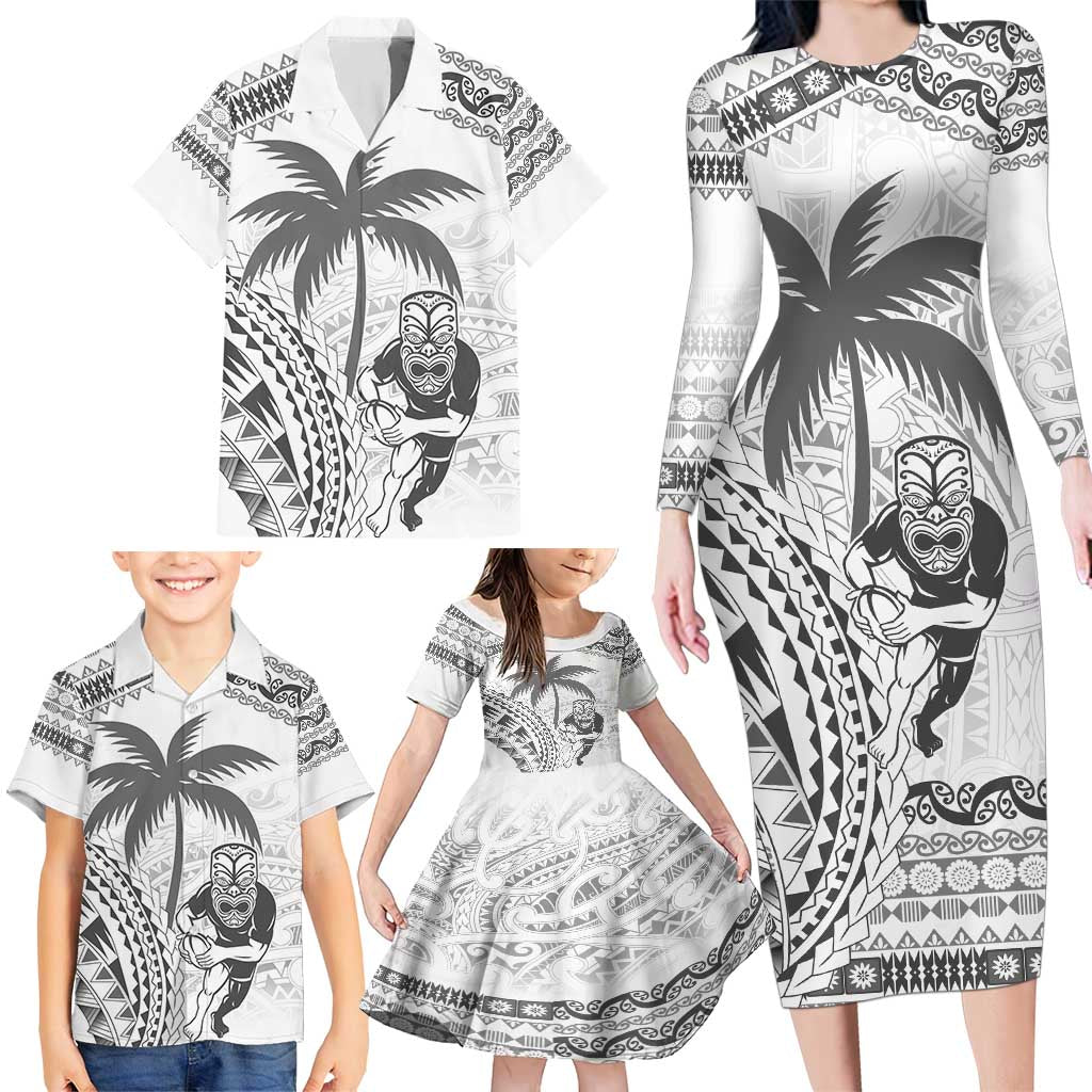 Custom Fiji Black Fern Family Matching Long Sleeve Bodycon Dress and Hawaiian Shirt Maori Warroir with Fijian Masi Pattern LT9 - Polynesian Pride