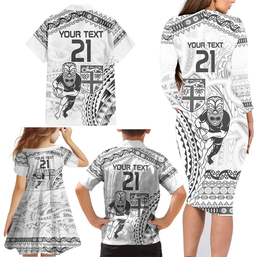 Custom Fiji Black Fern Family Matching Long Sleeve Bodycon Dress and Hawaiian Shirt Maori Warroir with Fijian Masi Pattern LT9 - Polynesian Pride