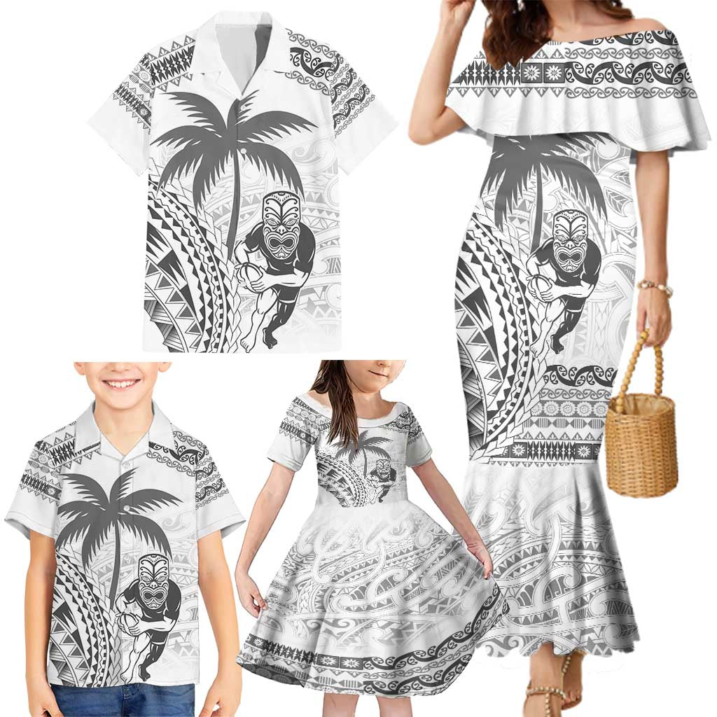 Custom Fiji Black Fern Family Matching Mermaid Dress and Hawaiian Shirt Maori Warroir with Fijian Masi Pattern LT9 - Polynesian Pride