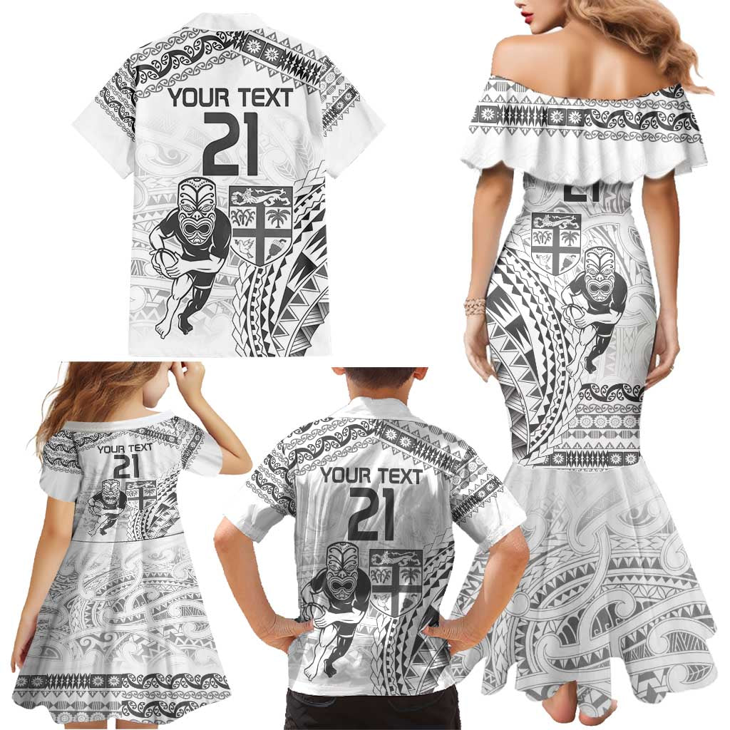 Custom Fiji Black Fern Family Matching Mermaid Dress and Hawaiian Shirt Maori Warroir with Fijian Masi Pattern LT9 - Polynesian Pride